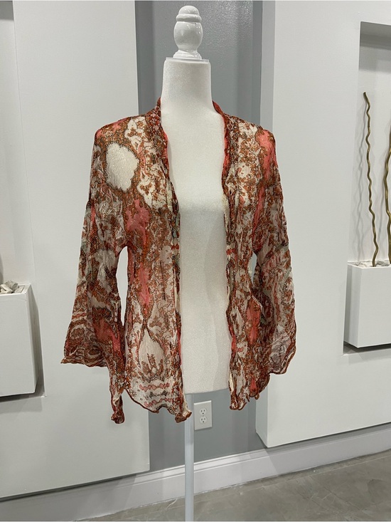 Free People Dresses & Skirts - Free People Sheer Paisley Open-Front Jacket in Rust and Pink